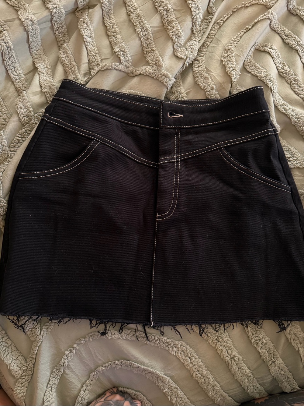 Zara Black Mini Skirt with Contrast Stitching